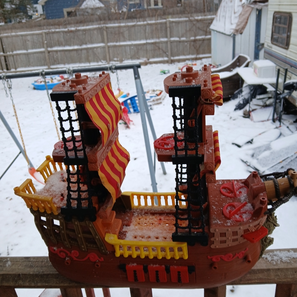 Playmobil Pirate Ship with Red and Yellow Sails